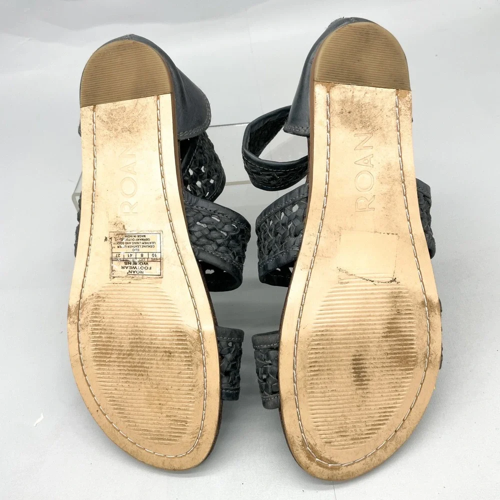 ROAN Bed Stu Womens 10 Clio Sandals Black Woven Leather Gladiator Zip Flats Boho